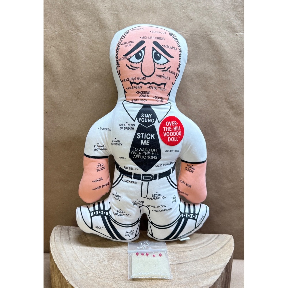 Vintage 1987 Over-The-Hill Voodoo Doll Gag Gift Novelty Plush with Pins 13.5"